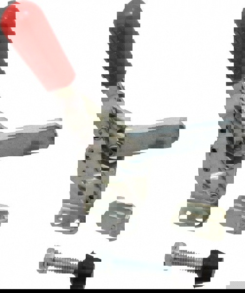 Manual Hold-Down Toggle Clamp: Vertical, 500 lb Capacity, Solid Bar, Flanged Base