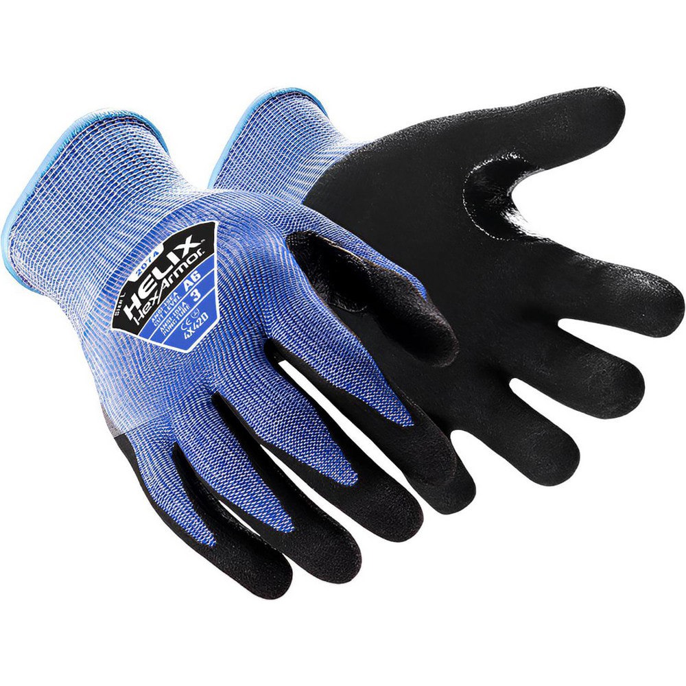 Cut-Resistant Gloves: Size 3XL, ANSI Cut A6, Sandy Nitrile, Fiberglass, HPPE & Steel, Puncture 3, Abrasion Level 5