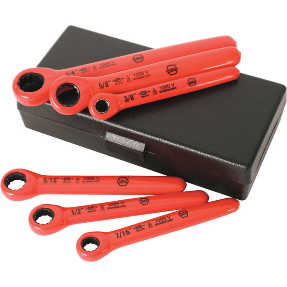 Wrench Sets; System Of Measurement: Inch ; Container Type: Plastic Box ; Wrench Size: 3/8 in; 7/16 in; 1/2 in; 9/16 in; 5/8 in; 3/4 in ; Material: Vanadium Steel ; Overall Length: 8.2 in ; Non-sparking: No