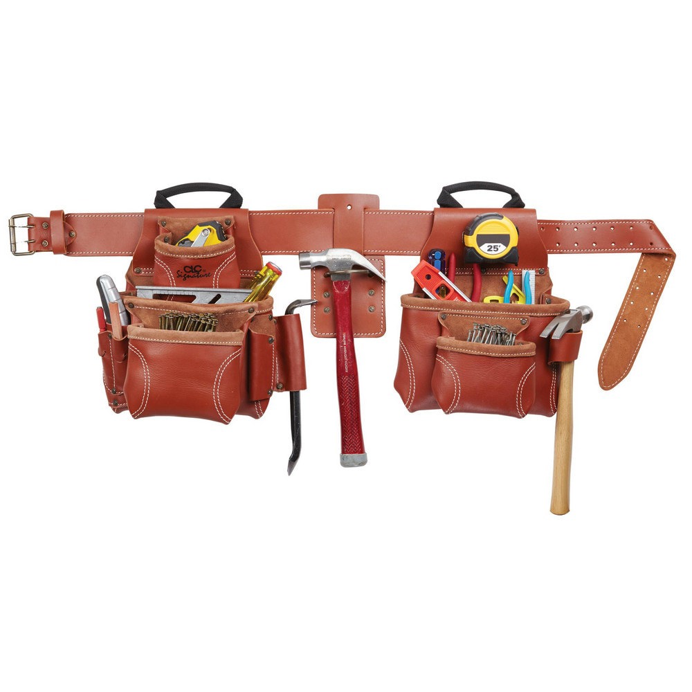Tool Aprons & Tool Belts; Tool Type: Tool Rig ; Minimum Waist Size: 29 ; Maximum Waist Size: 46 ; Material: Leather ; Number of Pockets: 15.000 ; Color: Brown