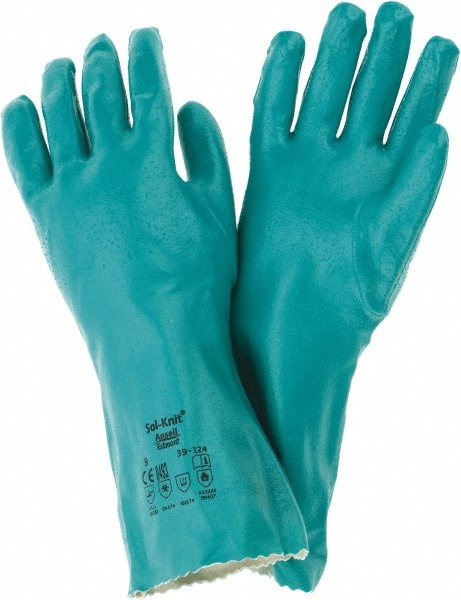 Series 39-124 Chemical Resistant Gloves: Size Large, 47.00 Thick, Nitrile, Nitrile, Supported,