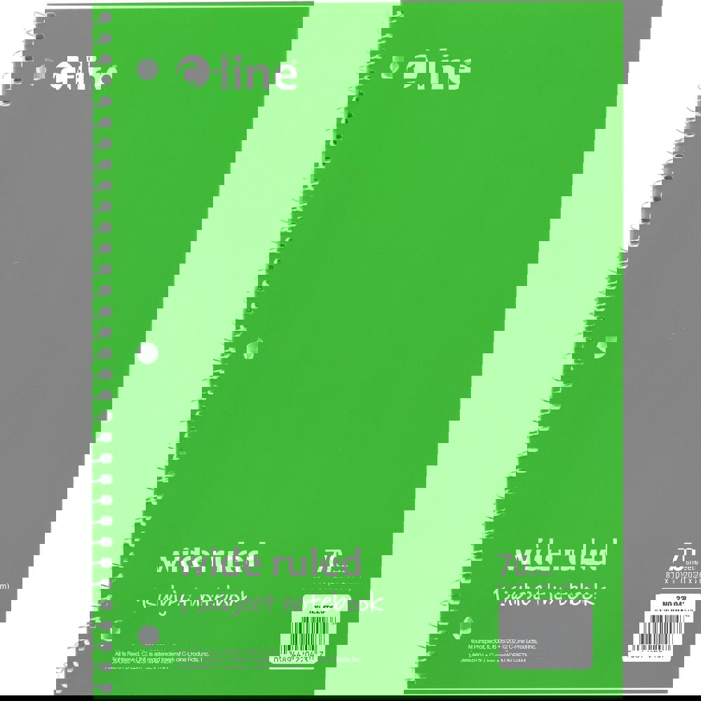 Note Pads, Writing Pads & Notebooks; Product Type: Wide Ruled Spiral-Notebook ; Paper Color: White ; Style of Rule: Wide ; Cover Color: Green ; Binding Location: Side ; Overall Length (Decimal Inch): 10.5