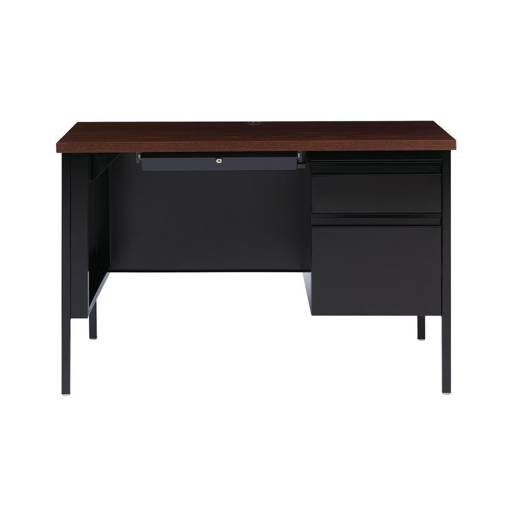 Steel Base Right Pedestal Desk: Woodgrain Laminate Top, Black & Walnut