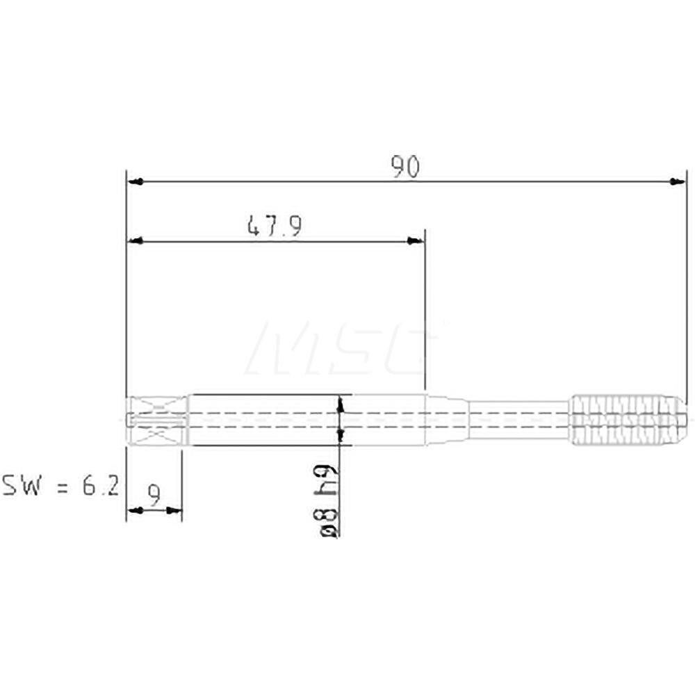 Thread Forming Tap: M8x1.25 Metric Coarse, 6HX Class of Fit, Modified Bottoming, Carbide Tipped, Bright Finish