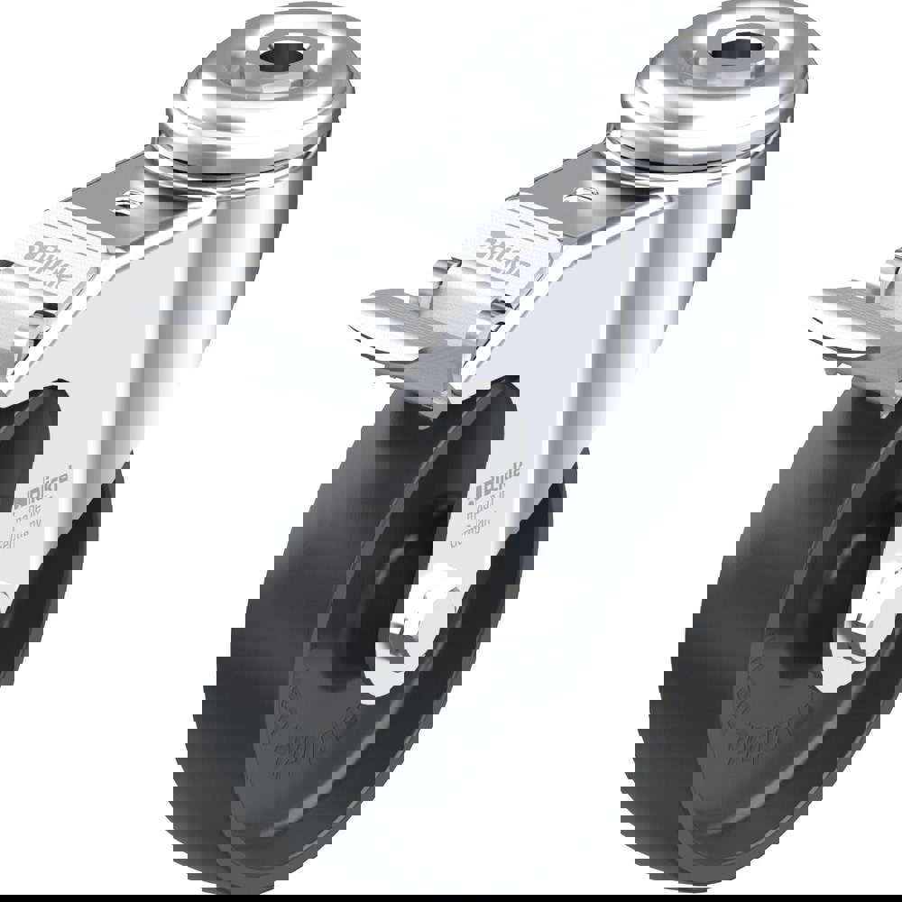 Standard Casters; Mount: Hollow Kingpin ; Caster Type: Swivel w/Brake ; Brake Type: Total-Lock Brake ; Bearing Type: Plain Bore ; Style: Plain Bore ; Wheel Diameter (Inch): 4