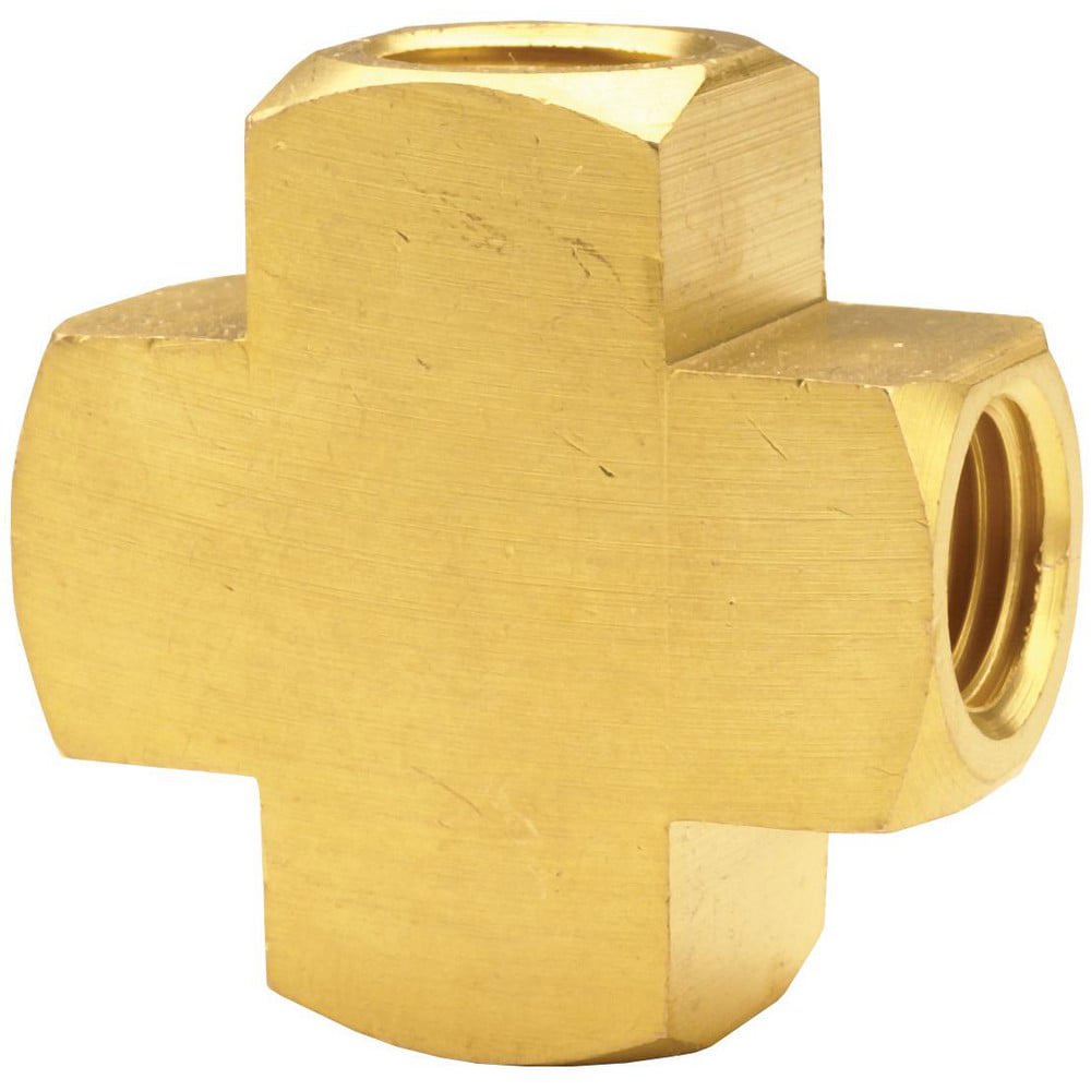 Brass & Chrome Pipe Fittings; Fitting Type: Pipe Cross ; Fitting Size: 1/4 x 1/4 ; End Connections: NPTF ; Connection Type: Threaded ; Pressure Rating (psi): 1000 ; Fitting Shape: Cross