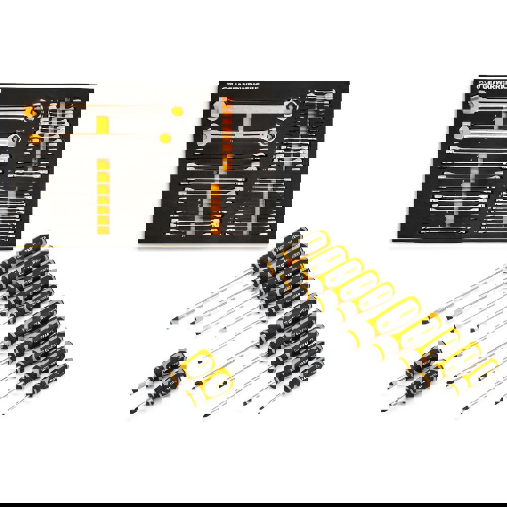 Combination Hand Tool Sets; Set Type: Mechanic's Tool ; Number Of Pieces: 40 ; Measurement Type: Metric ; Tool Finish: Full Polish Chrome ; Container Type: Precut Foam Tray ; Tether Style: Not Tether Capable