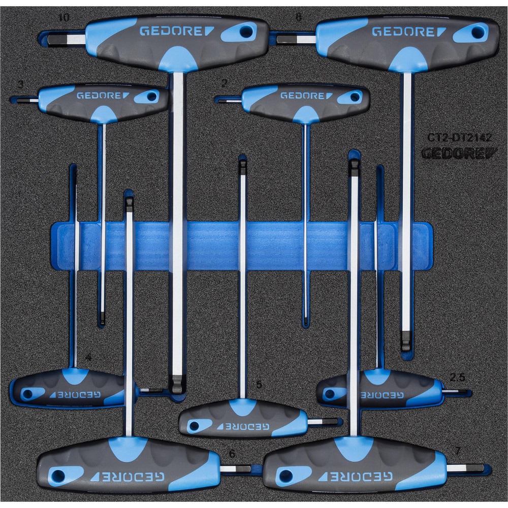 Hex Key Sets; Ball End: Yes ; Handle Type: T-Handle ; Hex Size: 2 mm; 2.5 mm; 3 mm; 4 mm; 5 mm; 6 mm; 7 mm; 8 mm; 10 mm ; Container Type: Case ; Number Of Pieces: 9 ; UNSPSC Code: 27111710