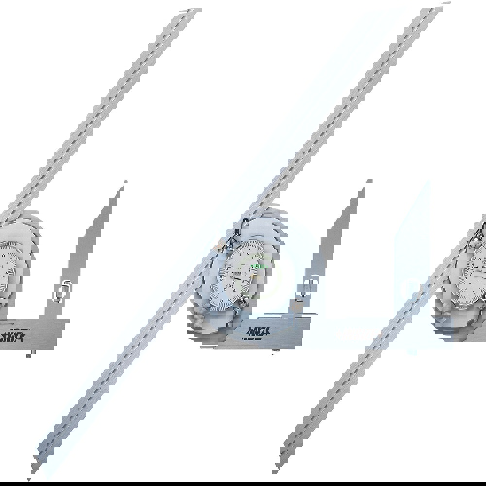 Digital & Dial Protractors; Style: Dial ; Measuring Range (Degrees): 360.00 ; Blade Length (Inch): 12 ; Magnetic Base: No ; Resolution (Minutes): 5.00 ; Accuracy (Degrees): 0.03