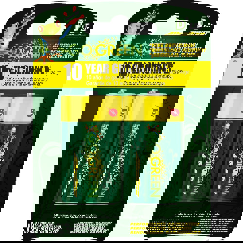 Batteries; Rechargeable: No ; Type: Standard ; Battery Size: D ; Battery Chemistry: Alkaline ; Voltage: 120V ; Terminal Style: Button Tab