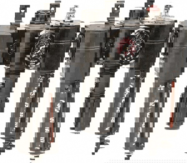 FRL Combination Unit: 3/4 NPT, Standard, 3 Pc Filter-Regulator-Lubricator with Pressure Gauge