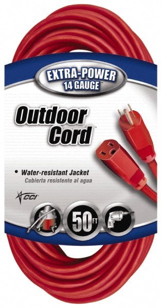 50', 14/3 Gauge/Conductors, Red Indoor & Outdoor Extension Cord