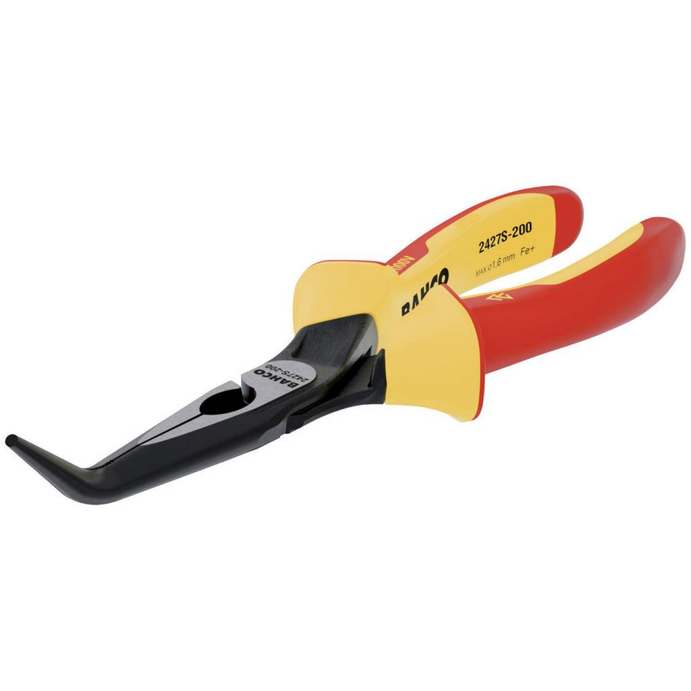 Bent Nose Pliers; Jaw Texture: Serrated ; Jaw Length: 46mm ; Jaw Width: 16.5mm ; Jaw Bend: 45 ; Handle Type: Ergonomic ; Side Cutter: Yes