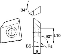 Milling Insert: ANSI BGHX15L5PCTRHET, ISO BGHX15L5PCTRHET, KD1410, Diamond Tipped