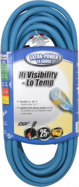 25', 14/3 Gauge/Conductors, Blue Outdoor Extension Cord