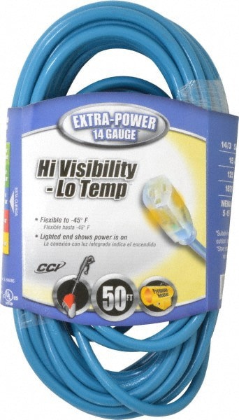 50', 14/3 Gauge/Conductors, Blue Outdoor Extension Cord
