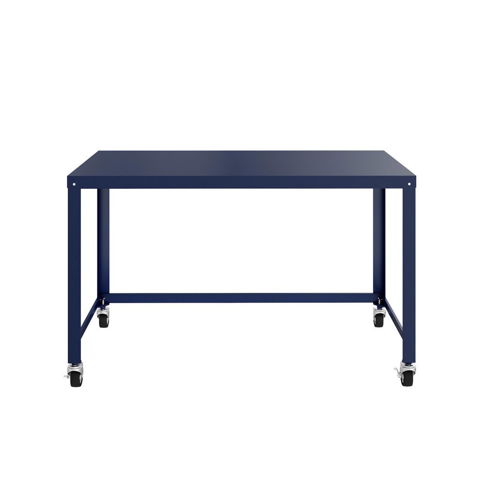 Steel Base Computer Desk: Woodgrain Laminate Top, Navy Blue