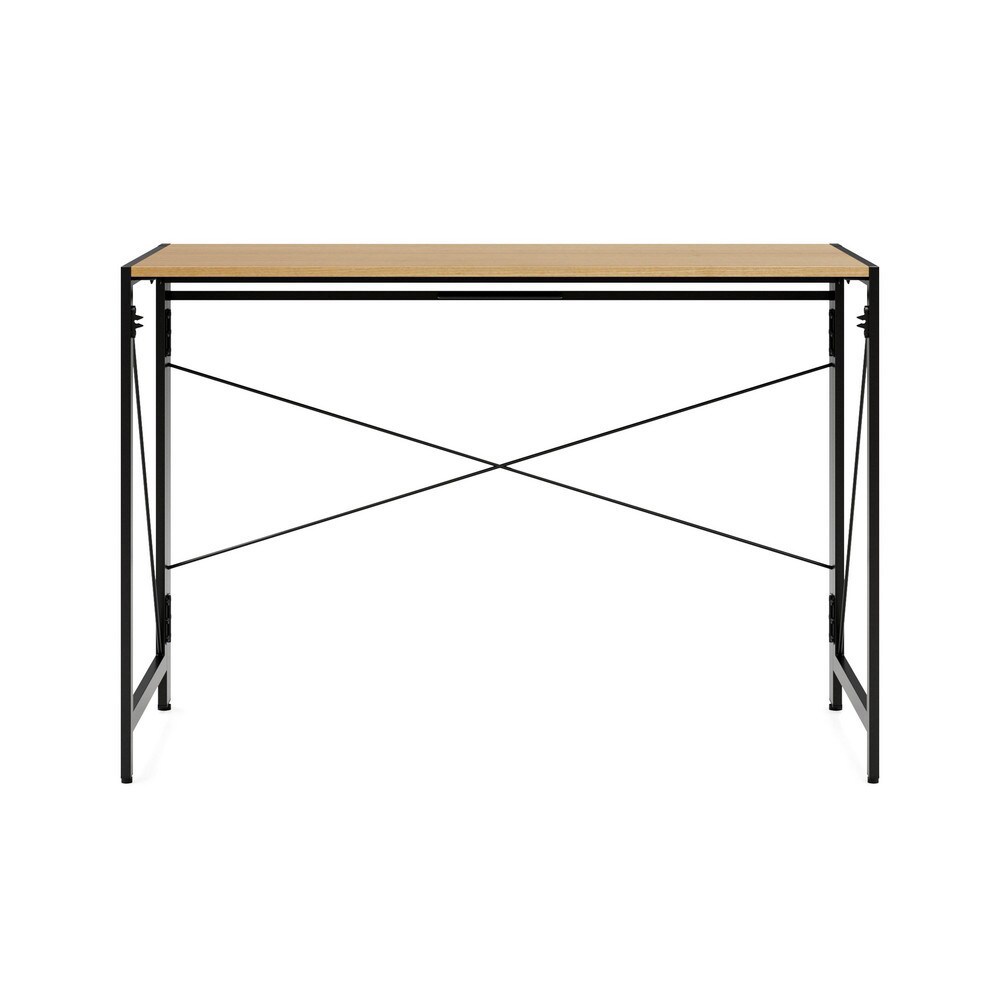 Steel Base Computer Desk: Woodgrain Laminate Top, Black & Teak