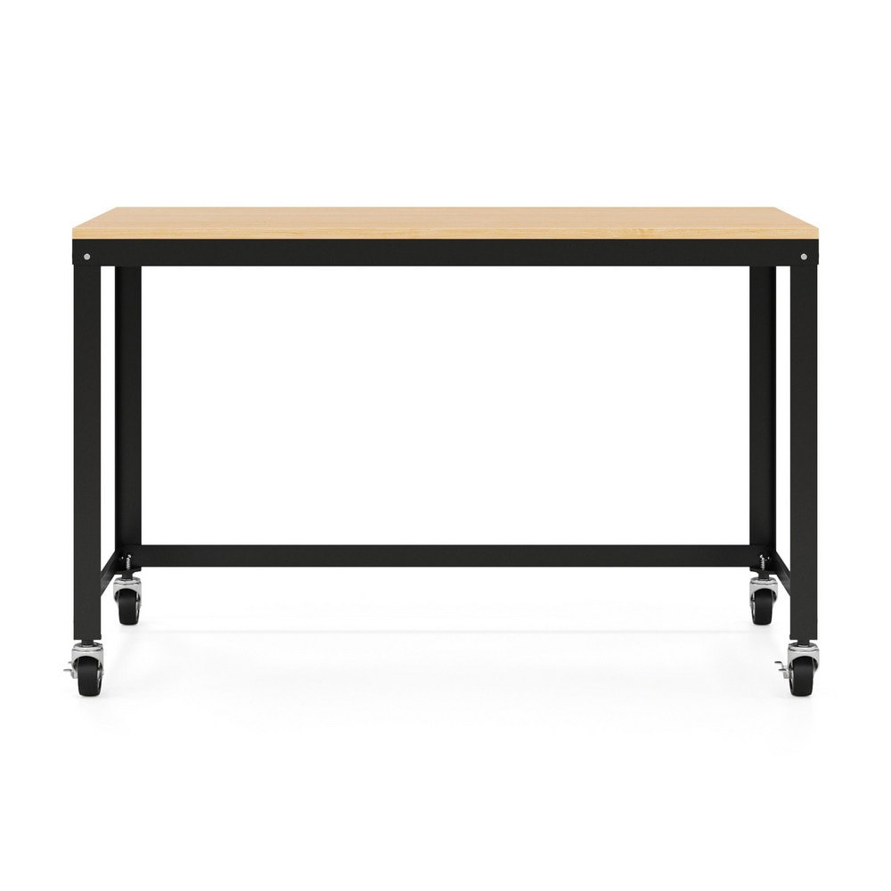 Steel Base Computer Desk: Woodgrain Laminate Top, Black & Maple