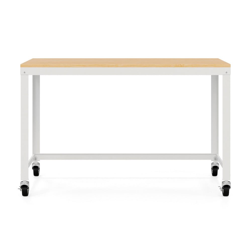 Steel Base Computer Desk: Woodgrain Laminate Top, White & Maple