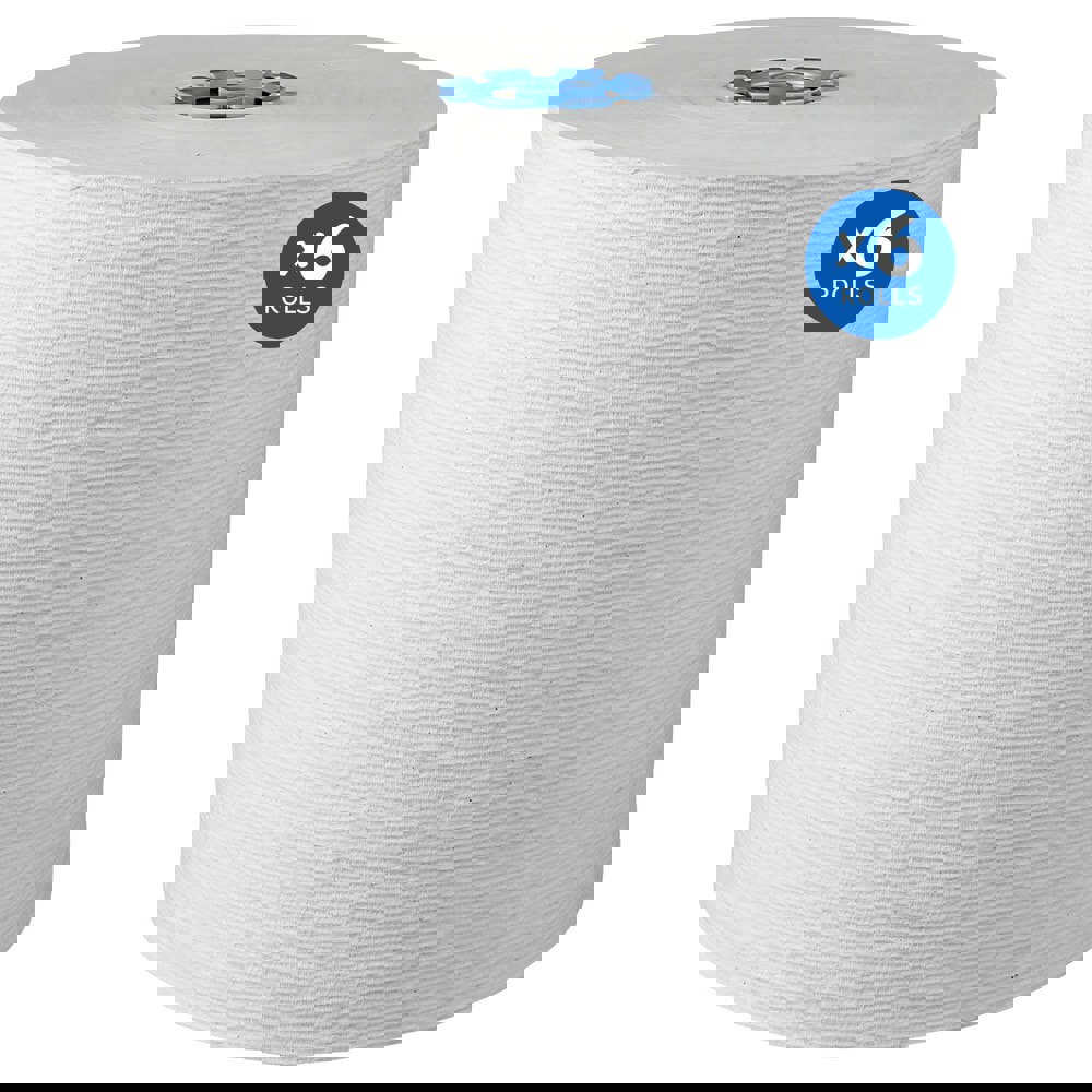 Paper Towels: Hard Roll, 6 Rolls, 1 Ply, Recycled Fiber, White