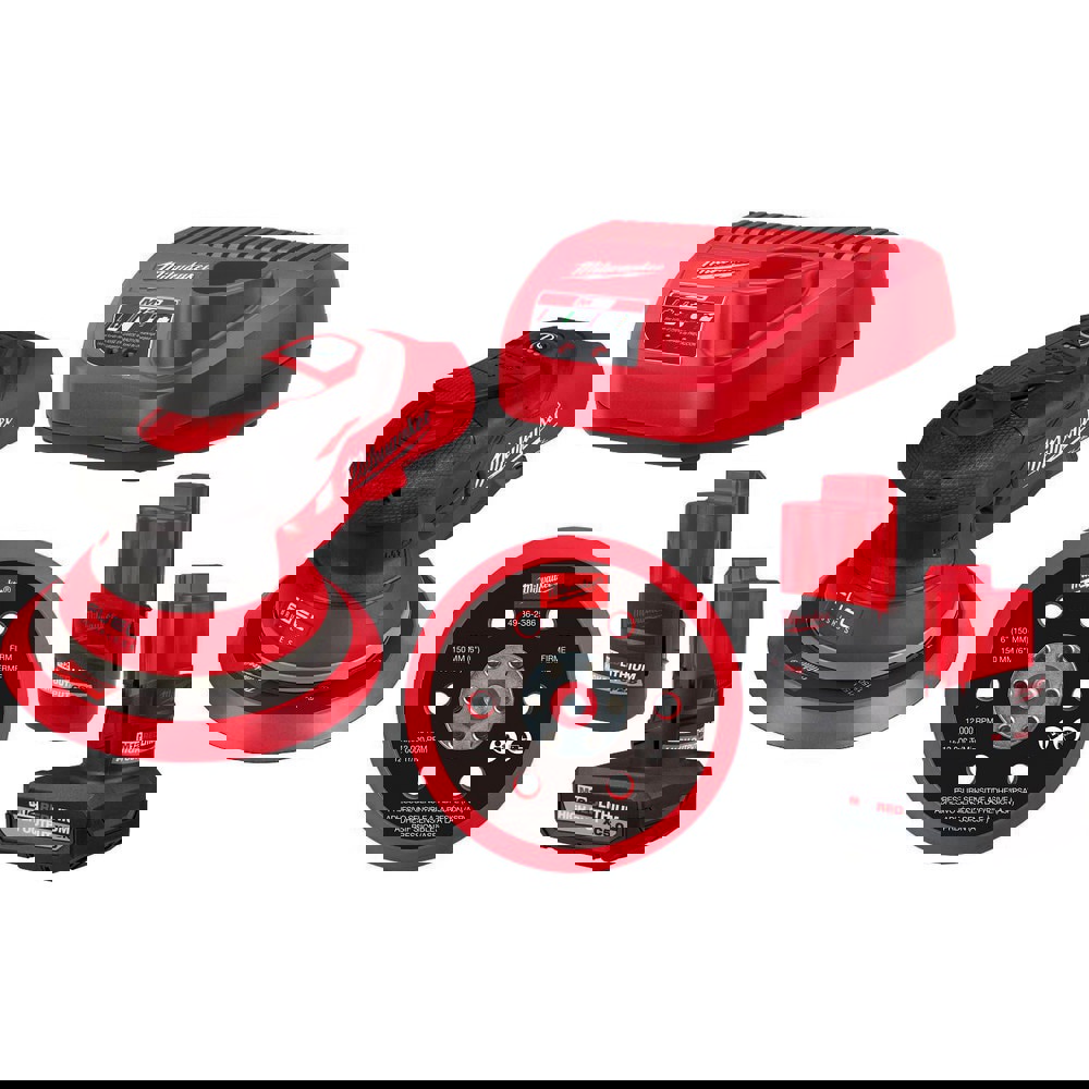 Electric Orbital Sanders; Pad Shape: Round ; Batteries Included: Yes ; Round Pad Size: 6in ; Battery Chemistry: Lithium-ion ; Battery Series: M12 ; Orbit Diameter: 0.1875in