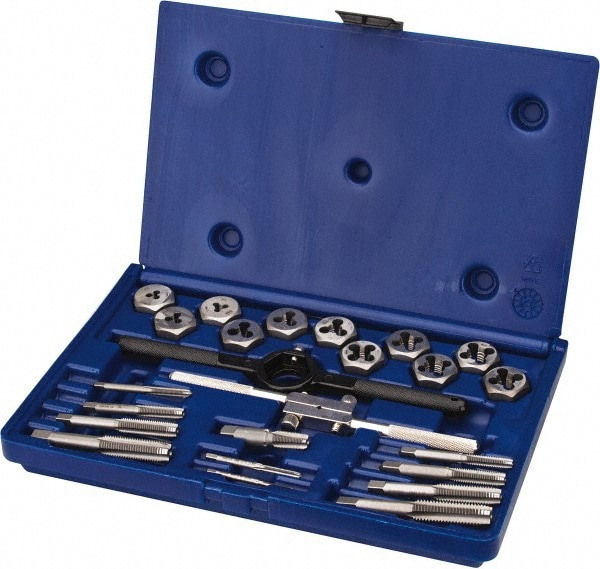 Tap & Die Set: 1/8-28 to 1/8-28 Taps, 1/8-28 to 1/8-28 Dies, BSP, Metric Coarse & Metric Fine