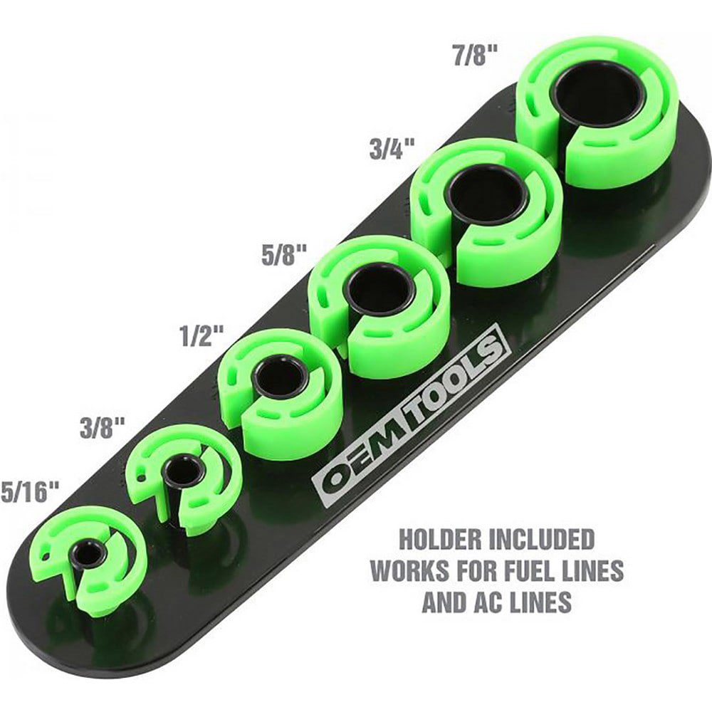 Automotive Hand Tools & Sets; Tool Type: Fuel Line Disconnect Set ; Color: Black; High-Visibility Lime ; Inside Diameter: 0.3125; 0.375; 0.5; 0.625; 0.75; 0.875in ; Material: ABS ; Includes: 5/16; 3/8; 1/2; 5/8; 3/4; 7/8 in Holder; Reusable Holding Tray