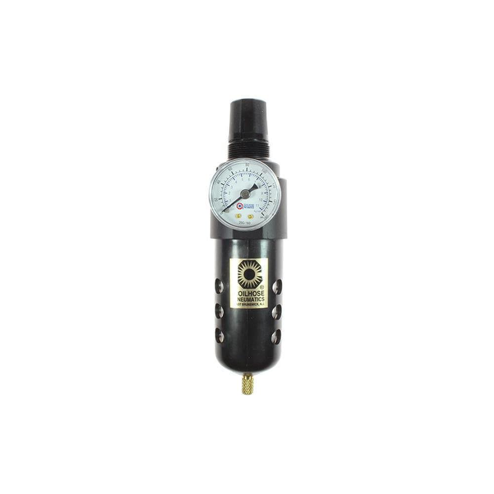 FRL Combination Unit: 1/4 NPT, Compact, 1 Pc Filter/Regulator with Pressure Gauge