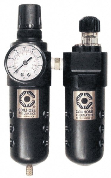 FRL Combination Unit: 1/4 NPT, Compact, 2 Pc Filter/Regulator-Lubricator with Pressure Gauge
