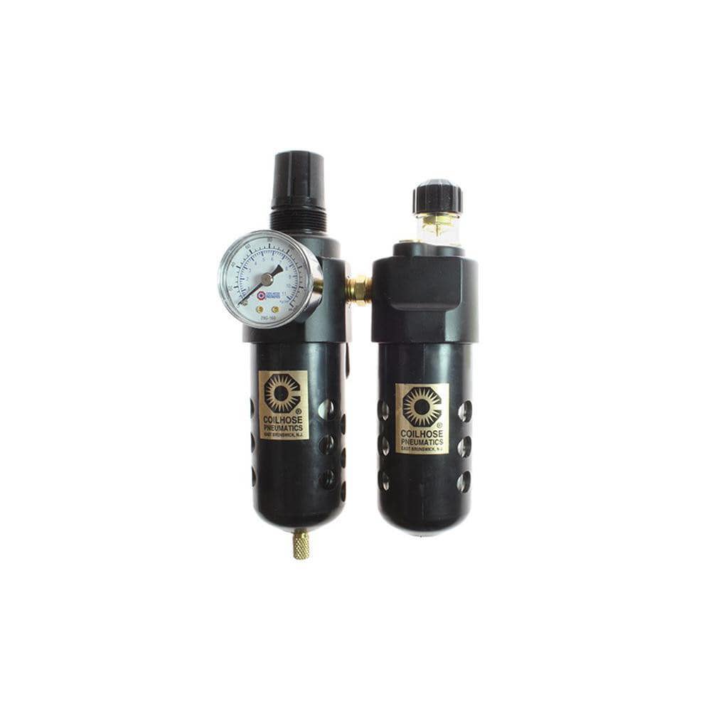 FRL Combination Unit: 3/8 NPT, Compact, 2 Pc Filter/Regulator-Lubricator with Pressure Gauge