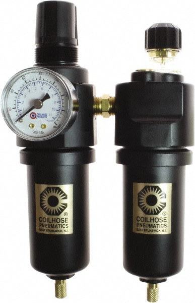 FRL Combination Unit: 1/4 NPT, Compact, 3 Pc Filter-Regulator-Lubricator with Pressure Gauge