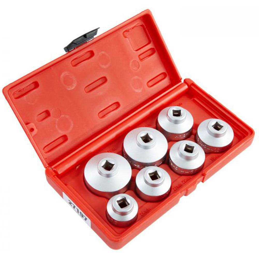 Automotive Hand Tools & Sets; Tool Type: Oil Filter Cap Removal Socket Set ; Color: Silver ; Material: Chromium-Vanadium Steel ; Socket Size: 24; 27; 29; 30; 32; 35; 36; 38mm ; Drive Size: 0.375in
