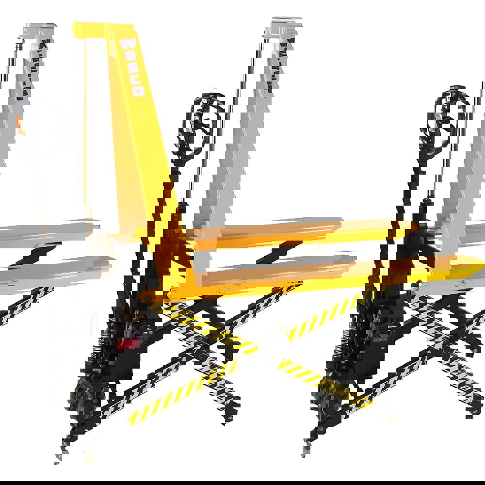 Pallet Trucks/Jacks; Type: NON-TELESCOPING ELECTRIC HIGH LIFT ; Control Type: Button ; Load Capacity (Lb. - 3 Decimals): 2200.000 ; Outside Fork Width: 27in ; Maximum Lifting Height: 31in ; Minimum Lifting Height: 3.3in