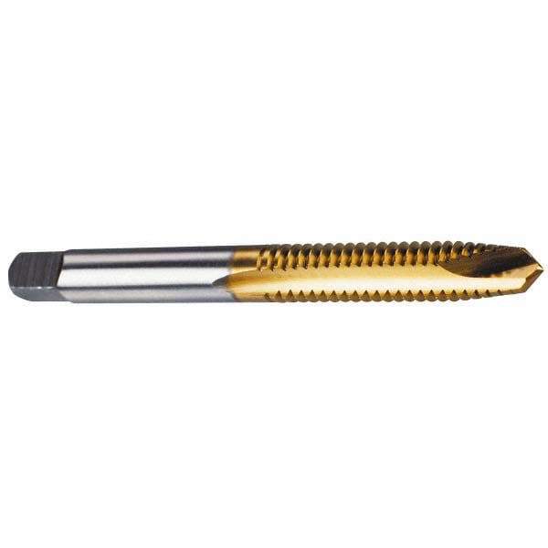 Spiral Point Tap: 3/8-16 UNC, 3 Flutes, Plug Chamfer, 2B/3B Class of Fit, High-Speed Steel, TiN Coated