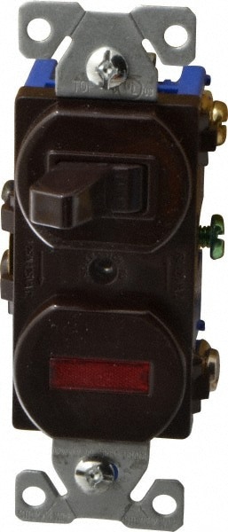1 Pole, 120 VAC, 15 Amp, Flush Mounted, Combination Switch with Pilot Light
