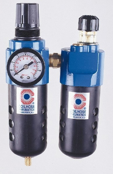 FRL Combination Unit: 3/8 NPT, Standard, 2 Pc Filter/Regulator-Lubricator with Pressure Gauge