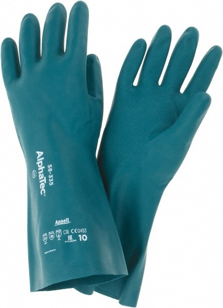Series 58-335 Chemical Resistant Gloves: Size X-Large, 17.00 Thick, Nitrile, Nitrile, Supported,