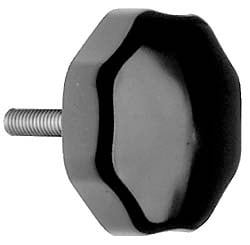 Scalloped Knob: 44 mm Head Dia, Duroplast, Black
