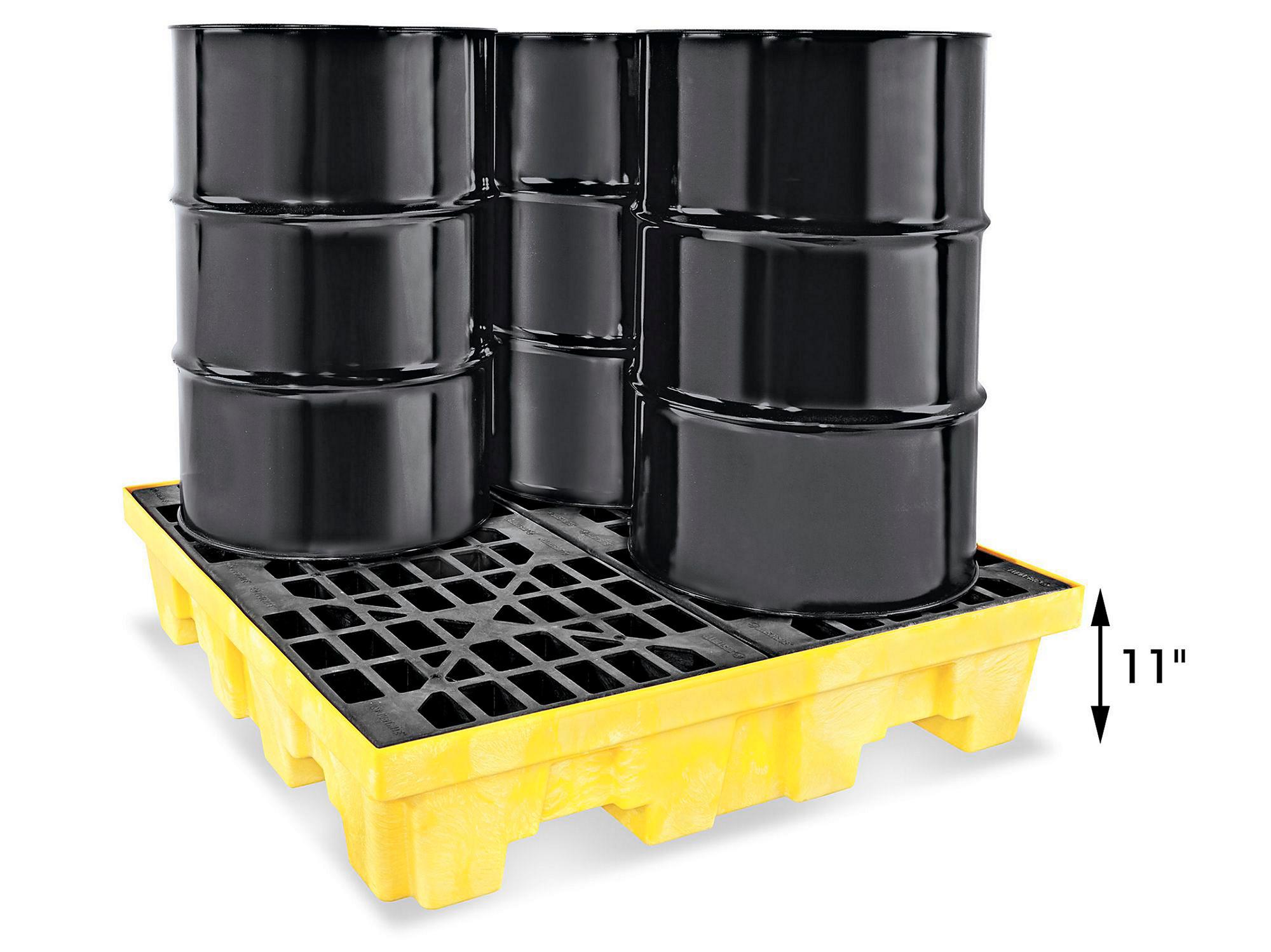 Spill Control Pallet: 4 Drum, 73 gal, 5,000 lb, Polyethylene