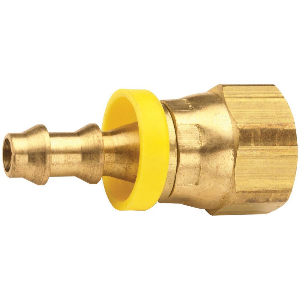 Barbed Push-On Hose Fittings; Fitting Type: Female Swivel ; Inside Diameter (Inch): 3/8 ; Material: Brass ; Thread Standard: UNF ; Thread Size: 9/16-18 ; Barb Size: 3/8 (Inch)