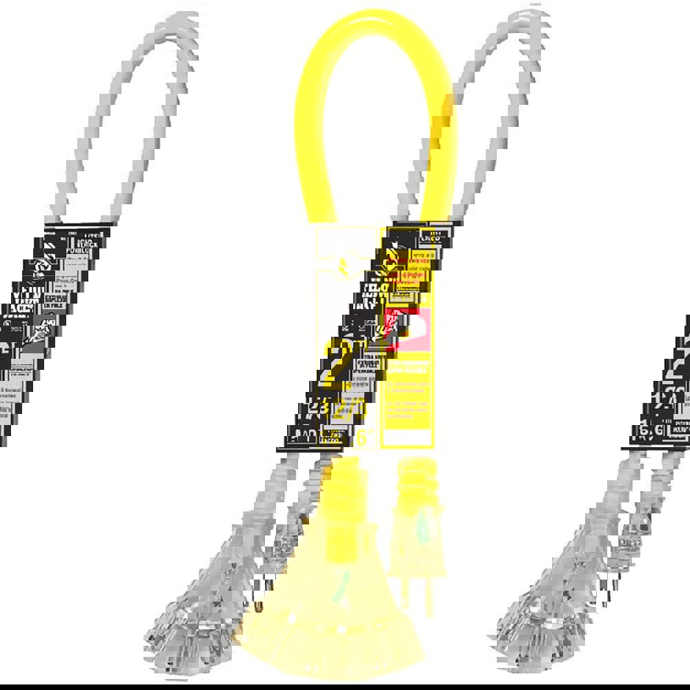 Power Cords; Cord Type: Extension Cord ; Overall Length (Feet): 2 ; Cord Color: Yellow ; Amperage: 15 ; Voltage: 125 ; Standards: RoHS Compliant 2002/95/EC; UL Listed