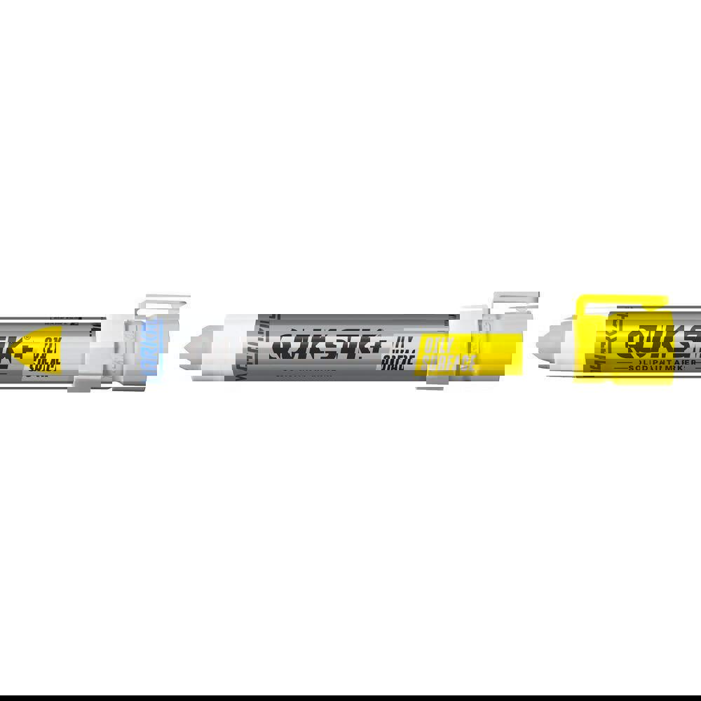 Solid paint marker that writes on oily and wet surfaces.