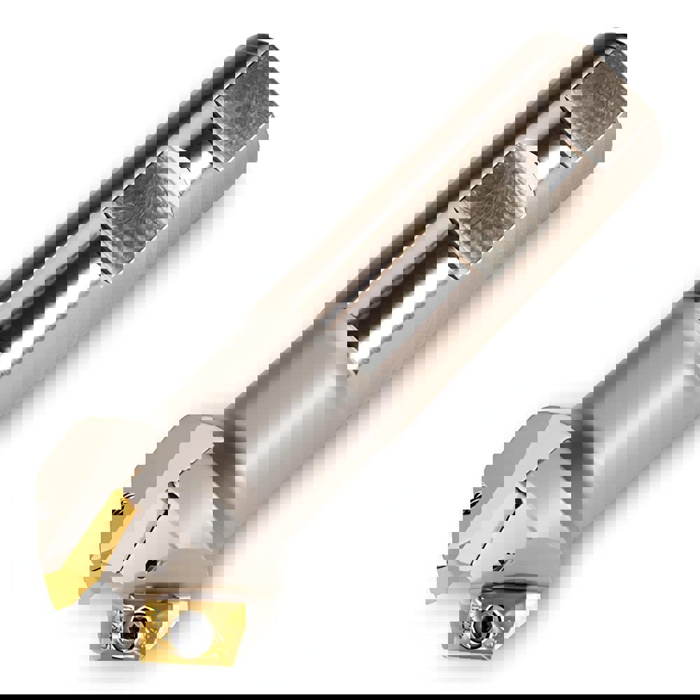 Indexable Chamfer & Angle End Mills; Minimum Cutting Diameter (Inch): 3/4 ; Minimum Cutting Diameter (Decimal Inch): 0.7500 ; Maximum Cutting Diameter (Decimal Inch): 1.4080 ; Lead Angle: 45 ; Maximum Depth of Cut (Decimal Inch): 0.3200