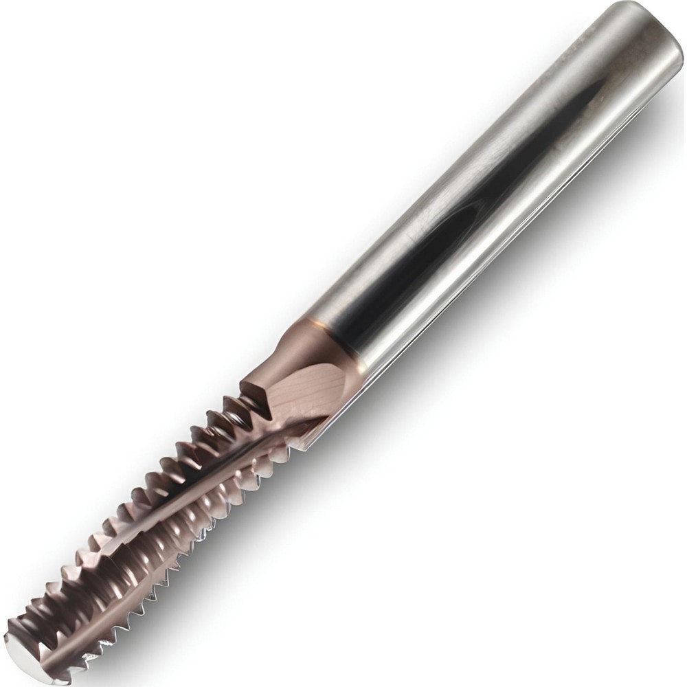 Helical Flute Thread Mills; Material: Solid Carbide ; Thread Size (Inch): #8-32 - #12-32 ; Thread Depth (Decimal Inch): 0.2700 ; Thread Type: UN ; Shank Diameter (Decimal Inch): 0.2500 ; Shank Type: Cylindrical