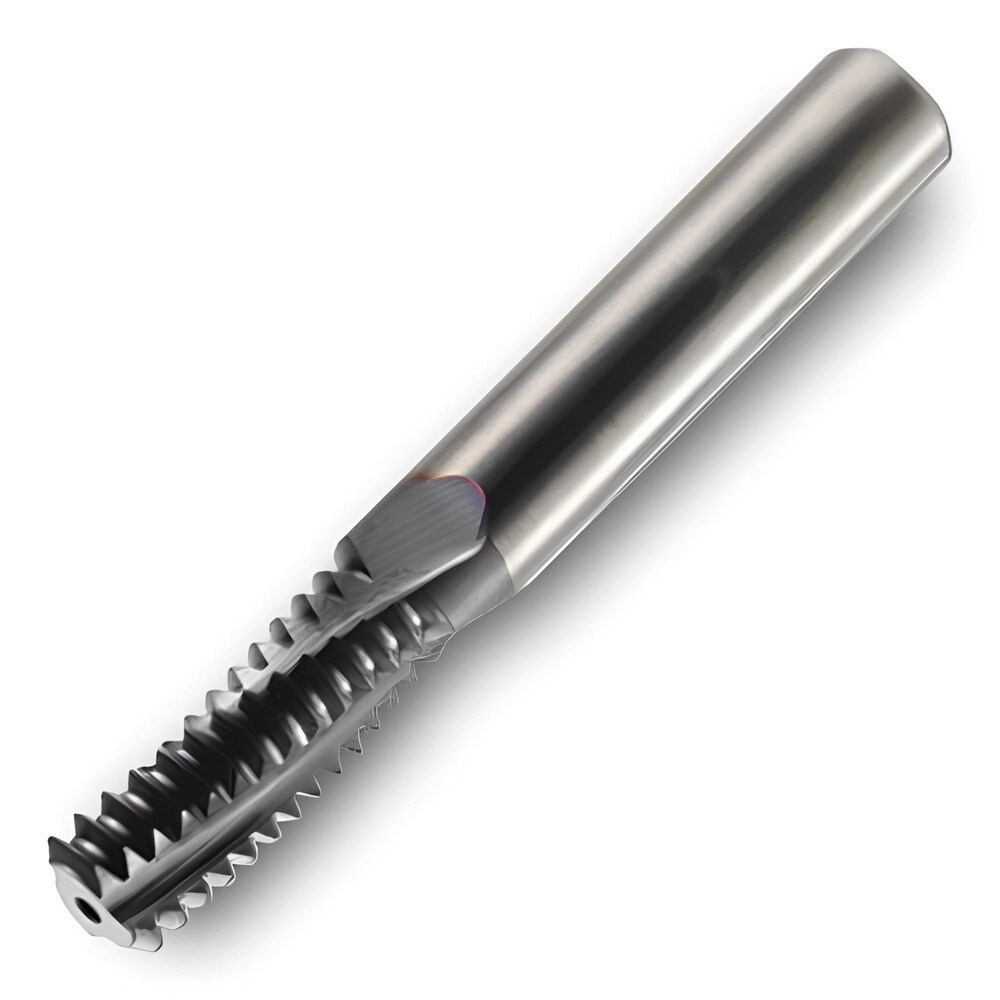 Helical Flute Thread Mills; Material: Solid Carbide ; Thread Size (Inch): 1/4 ; Thread Depth (Decimal Inch): 0.4800 ; Thread Type: UN ; Shank Diameter (Decimal Inch): 0.2500 ; Shank Type: Cylindrical