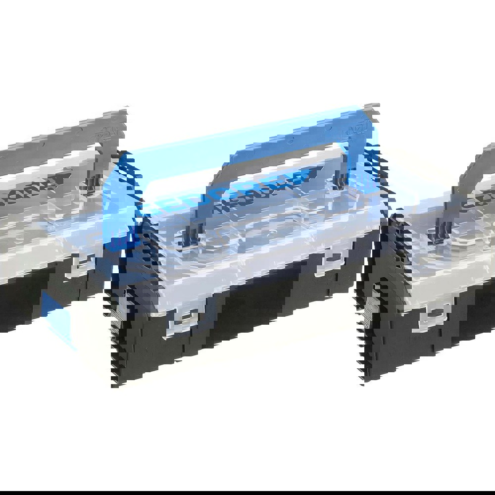 Small Parts Boxes & Organizers; Product Type: Storage Box ; Lock Type: Clasp ; Number of Dividers: 2 ; Removable Dividers: No ; Color: Black; Clear; Blue ; Number Of Compartments: 6