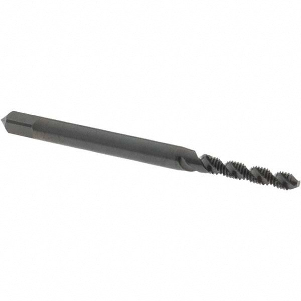 Spiral Flute Tap: #3-56, UNF, 2 Flute, Bottoming Chamfer, 2B Class of Fit, High-Speed Steel, Oxide Finish