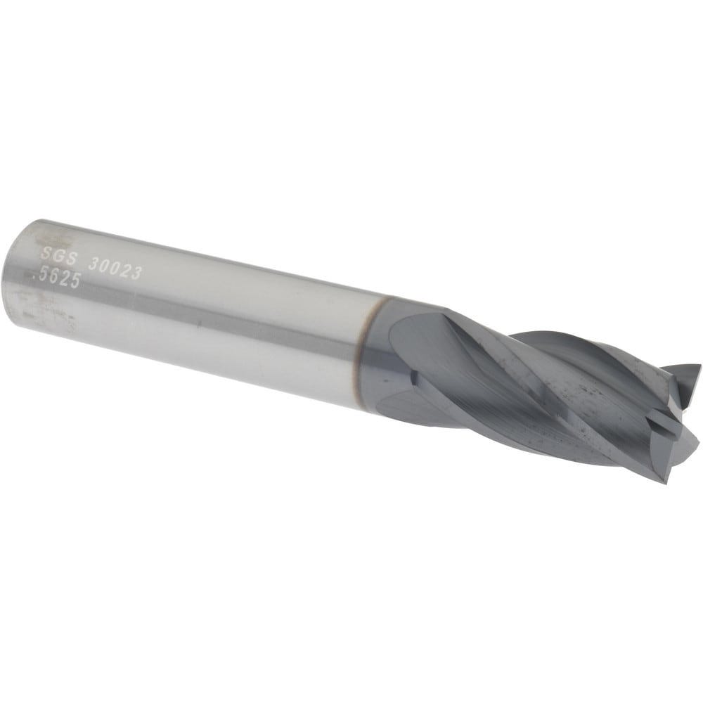 Square End Mill: 9/16'' Dia, 1-1/8'' LOC, 9/16'' Shank Dia, 3-1/2'' OAL, 4 Flutes, Solid Carbide