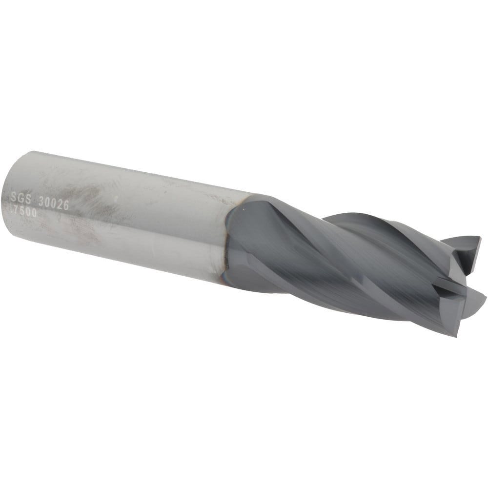 Square End Mill: 3/4'' Dia, 1-1/2'' LOC, 3/4'' Shank Dia, 4'' OAL, 4 Flutes, Solid Carbide